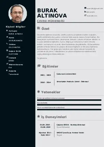 Çevre Mühendisi CV Örnekleri cv indir